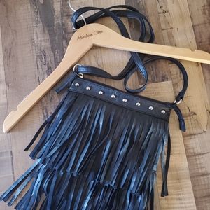 Bongo black fringe crossbody bag purse with stud detail and an adjustable strap